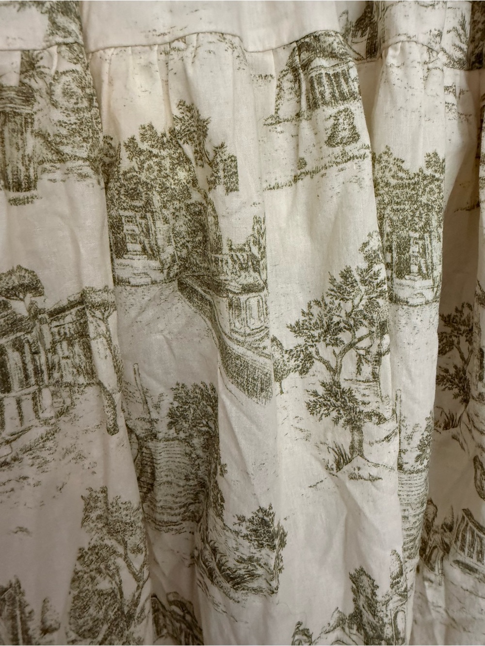 En Saison Nordstrom Cream Sundress with Olive Toile Print and Brown Tie Strap - Picture 3 of 7